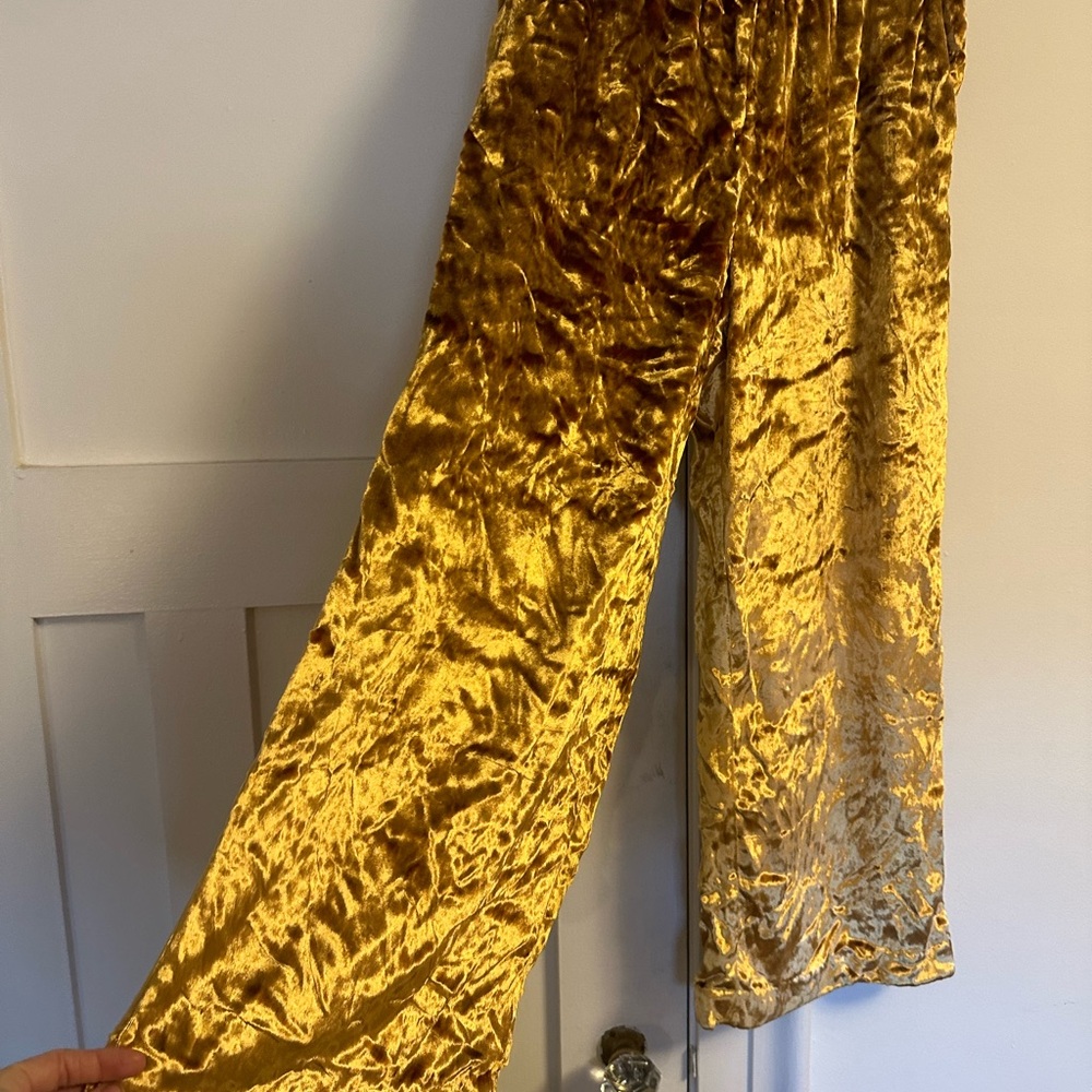 Crushed Velvet Gold Pants ~ Maeve Anthropologie